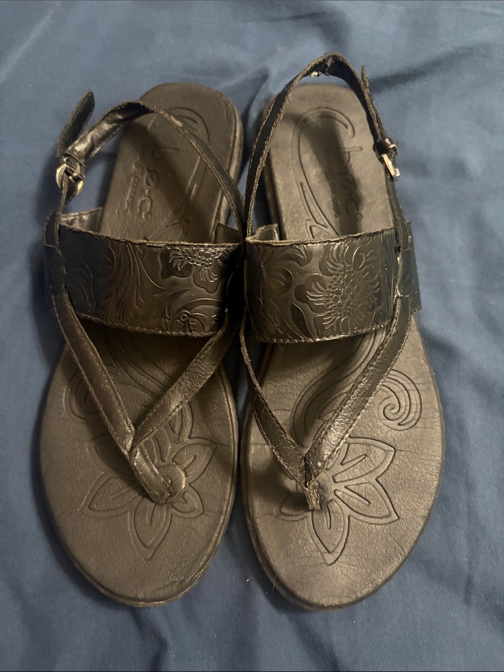 boc Black Floral-Embossed Leather Slingback Sandals
